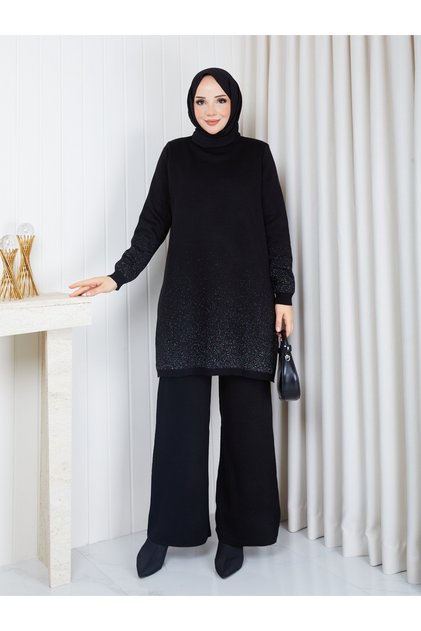 Sim İp Detailed Knitwear Trousers Tunic Set