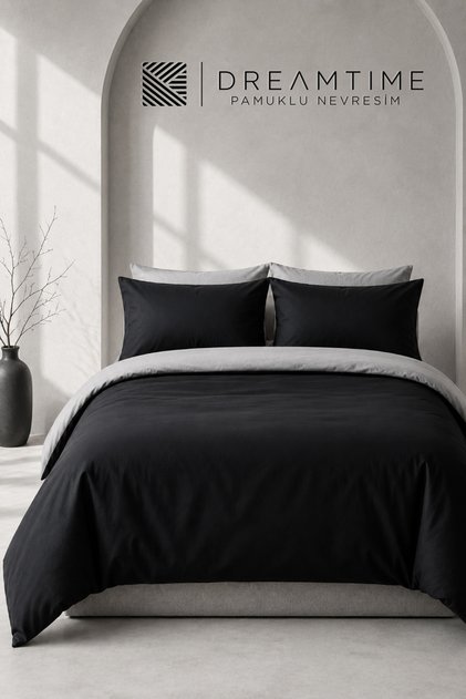 Double Cotton Duvet Cover | Elasticized Sheet | Black-Grey