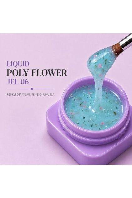 LIQUID POLY FLOWER JEL - 30 ML ( Akışkan Kıvamlı Çiçek Parçacıklı Protez Tırnak Jeli )