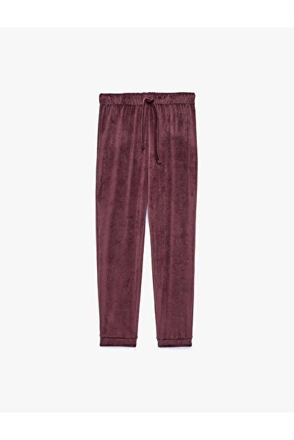 Comfortable Fit, Lace-Up Waist, Velvet Pajama Bottoms