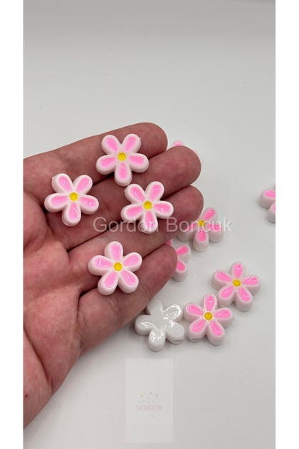 Daisy Beads Pink White 20Pcs Plastic Jewelry Beads