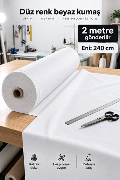 2 Metre 240 cm En Düz Renk Amerikan Bezi Kumaş – Çarşaflık, Dikiş ve Hobi Kumaşı – Siyah, Beyaz, Ham Bej