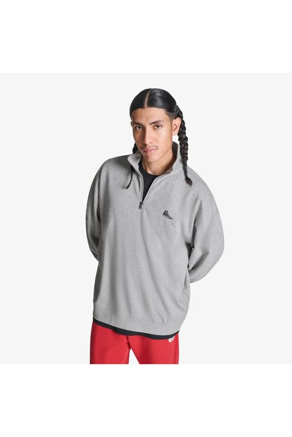 Men's Sneaker Logo Gray Loose Fit Half-Zip Sweatshirt