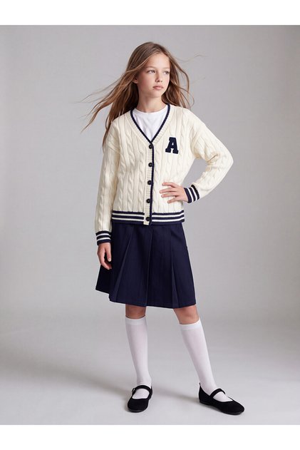 Navy Blue Pleated Girls' Short Skirt