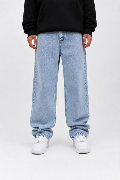 Erkek Buz Mavisi Baggy Jean Pantolon