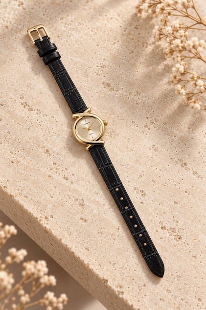 Minimal Vintage Retro Siyah Kahve Krem Deri Kordon 22mm Kol Saati