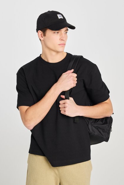 Relaxed Fit Wide Cut Crew Neck Cotton Black T-Shirt