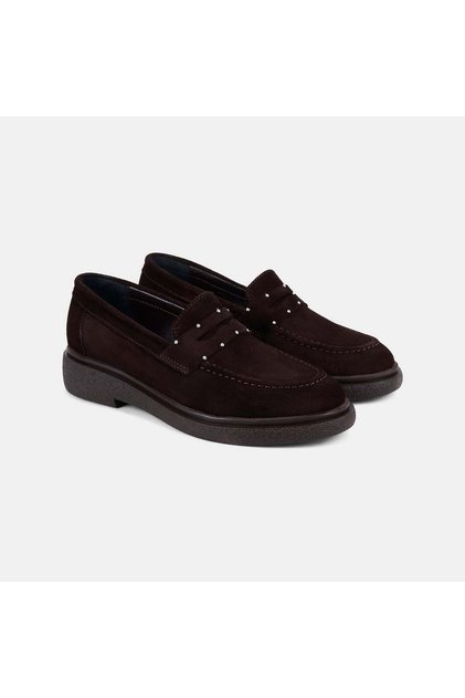 Women's Brown Metal Stud Detailed Suede Loafer