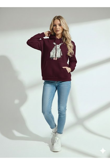 Women's Three Thread B Printed K Hooded Cotton Inside Soft Textured Regular Cut Sweatshirt