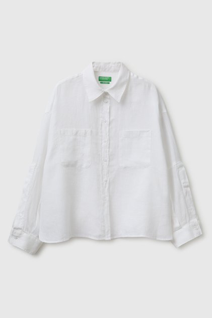 Women's White 100% Linen Off-Shoulder Boxy Fit Shirt