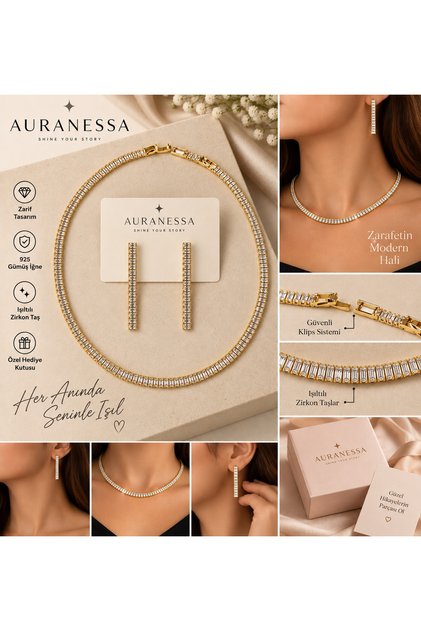 Auranessa Women's Elegant Necklace and Earring Set, Boxed Set of 2, Sparkling Stylish Jewelry Set