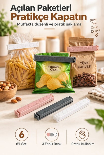 Bag Clip Package Closure Latch Food Storage Clip 6 Pieces 3 Colors