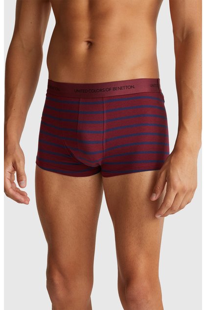 Men's Burgundy Cotton Blend Striped Boxer Briefs with Logo on the Waistband
