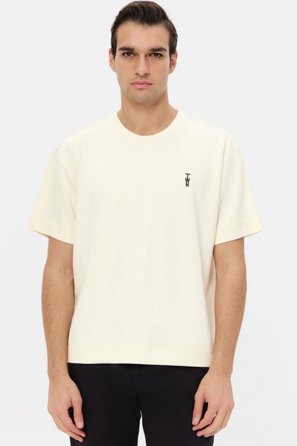Relaxed Fit Ecru Plain T-Shirt