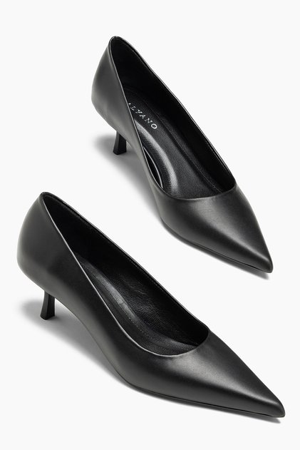 Alberta Hakiki Deri Siyah 5 cm Topuklu Stiletto Ayakkabı