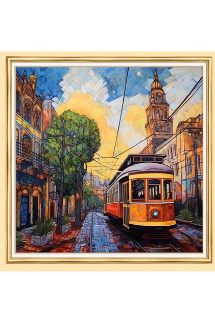 5D Diamond Bead Bonding Stone Processing Mosaic Tapestry "Taksim Tramvay" 30X30 cm
