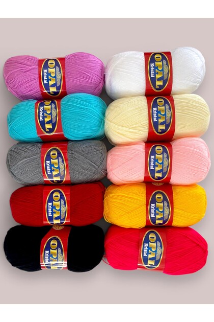 Opal Crystal Yarn Set of 10 - Shiny Mixed Color Yarn, Pouch and Dowry Knitting Yarn