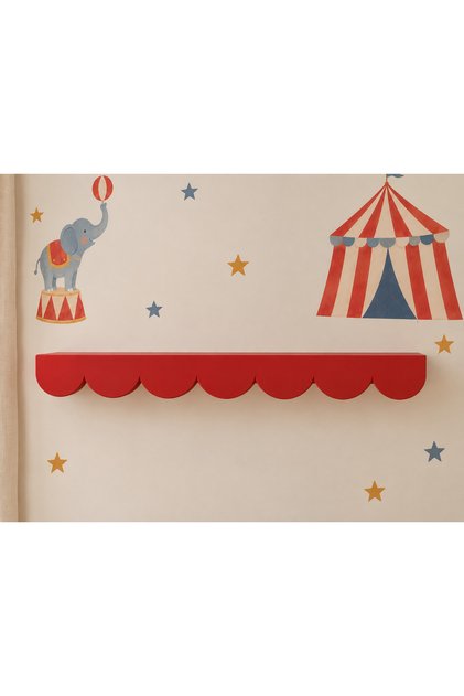 Circus sirk temalı montessori kitaplık, circus raf, kırmızı sirk temalı raf