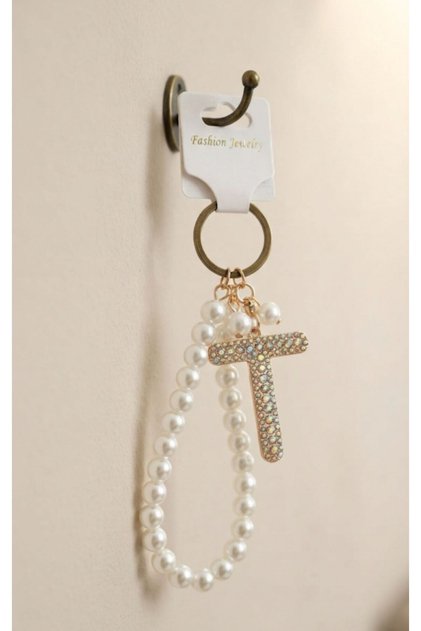Zircon Stone and Pearl Detailed Letter Keychain & Bag Accessory