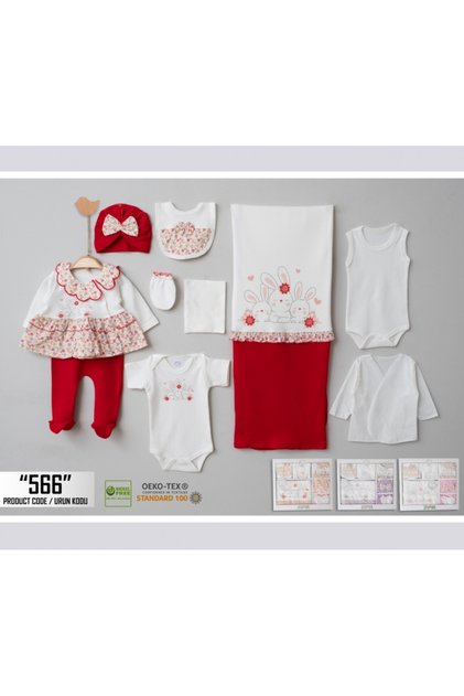 Baby Girl 0Organic Cotton 0-3 Months Flowered Ruffled 10-Piece Hospital Release Zibin Set