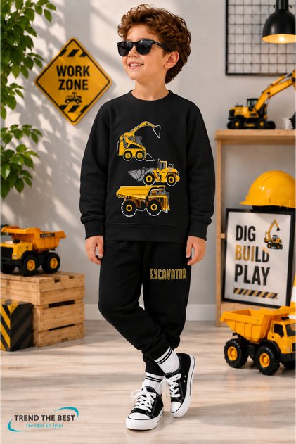 Winter Unisex Black Tracksuit, Black Sweat Top and Bottom Set