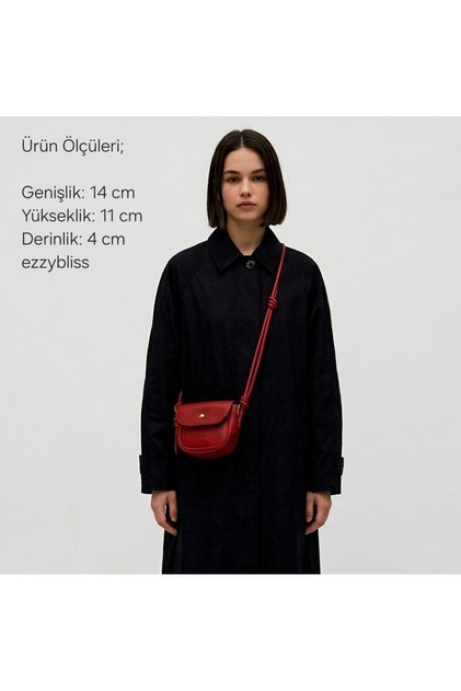 ezzybliss Kadın Kırmızı Mini(Small) Baguette Petite Model Ayarlanabilir Düğüm Askılı Çapraz Çanta