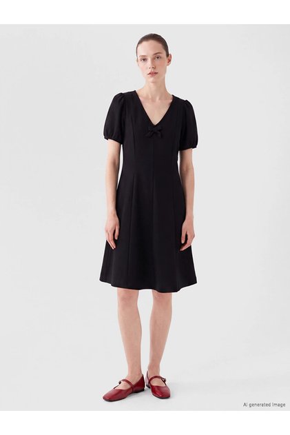 Black V-Neck A-Line Mini Dress