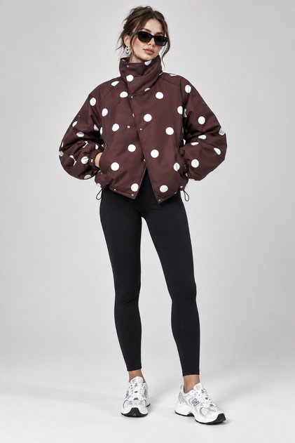 Koyu Kahve Puantiyeli Signature Puffer Mont