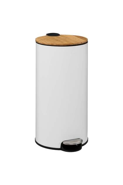 Coș de gunoi rotund cu capac din bambus 30L, Alb - Culoare modernă