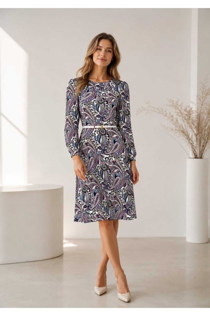 Ro25-02(2) - Rochie cu imprimeu paisley multicolor
