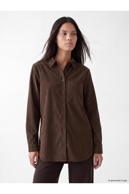Vizyon New Season Brown Women's Velvet Shirt Tunic