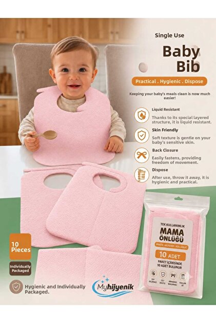 Baby Feeding Bib Disposable 20 Pieces Pink