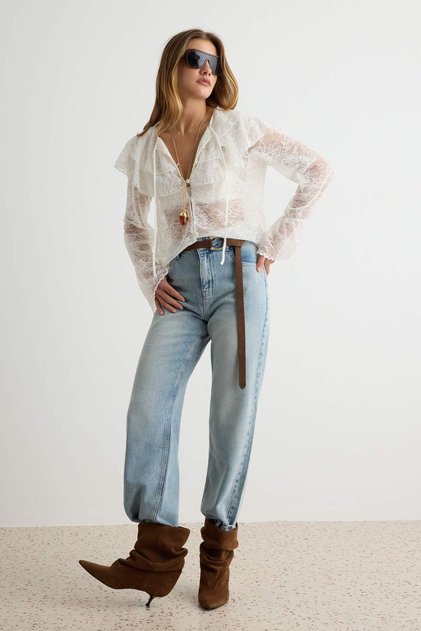 Premium Mavi Tencel Karışımlı Yüksek Bel Straight Jeans TWOAW27JE00200