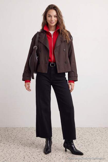 Siyah Kemerli Orta Esnek Yüksek Bel Bilek Boy Culotte Jeans TWOAW27JE00142