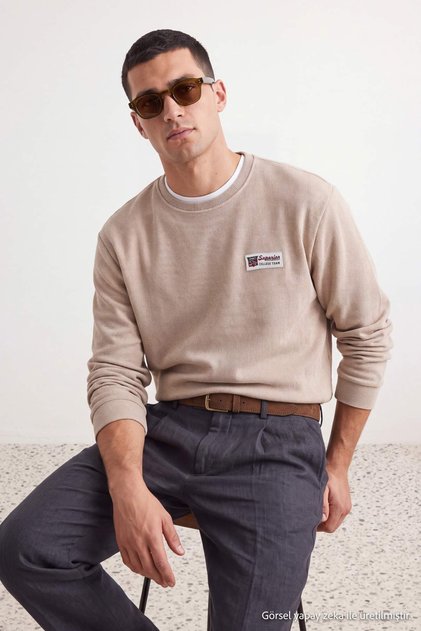 Taş Oversize/Geniş Kesim Yumuşak Dokulu Kolej Temalı Şardonsuz Sweatshirt TMNAW24SW00245