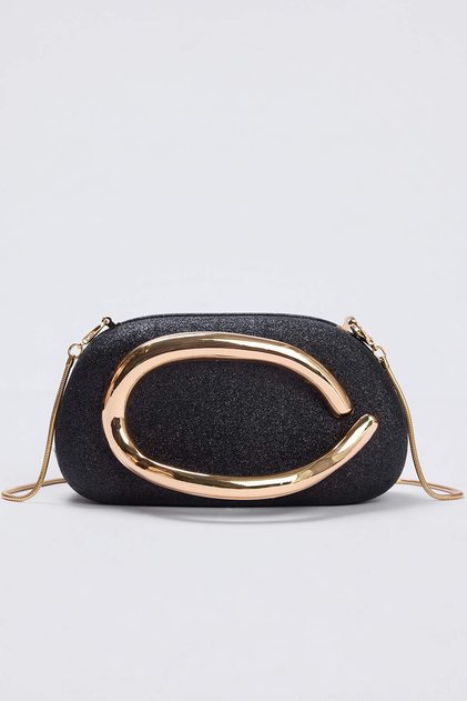 Siyah Kadın Gold Metal Saplı Portföy&Clutch Çanta TAKAW27PY00011