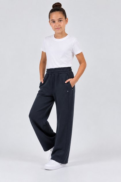 Kız Çocuk Geniş Paça (Wide-Leg) Eşofman Altı - Cepli ve Çakma (trok) Detaylı