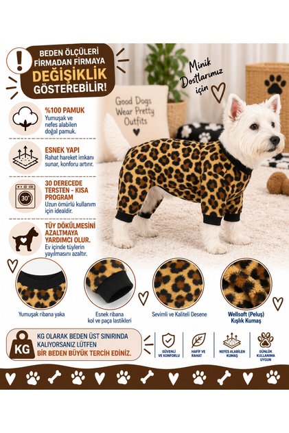 Small Breed Leopard Detailed Winter Dog Jumpsuit Dog Outfit (1-10kg)