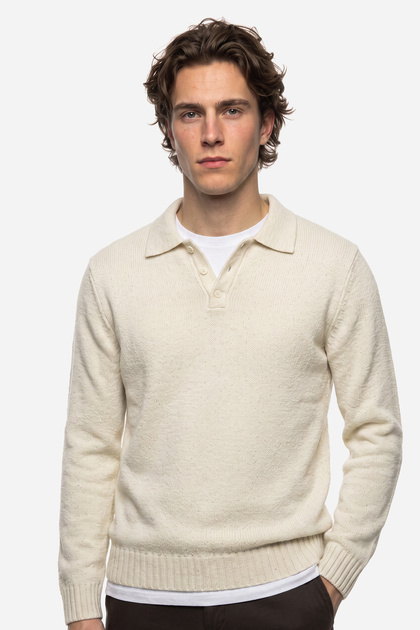 Men's Ecru Polo Collar Sweater