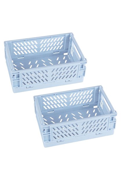 L Blue 2pcs 2-Pack Foldable Plastic Baskets for Organizing and Storage, Collapsible Storage Crate fo