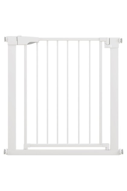 Poarta de Siguranta pentru Copii si Animale 90°, 76 x 75-82 cm, Protectie pentru Scari, Double Lock, Metal Vopsit, Deschidere 90° cu Auto-Inchidere, Alb
