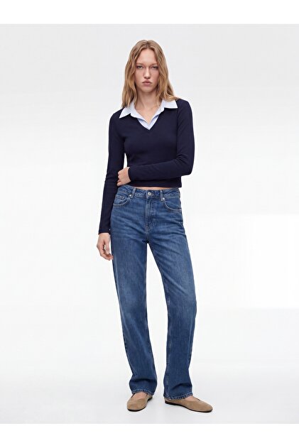 Cotton Shirt Collar Layered Slim Fit Long Sleeve T-Shirt