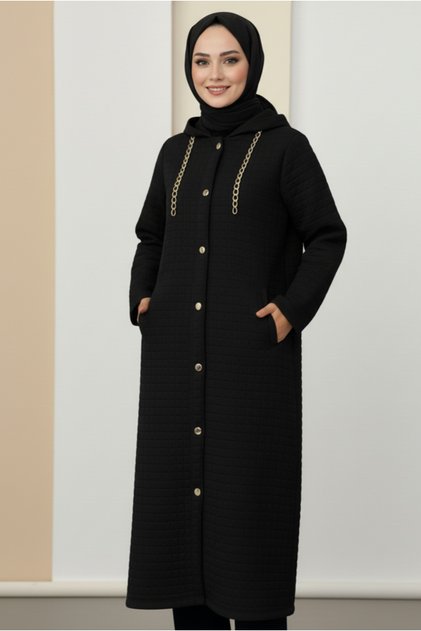 Quilted Long Sleeve Hooded Seasonal Coat