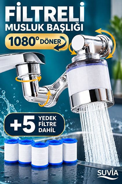Filtered Faucet Head Water Purifier Anti-Limescale 1080 °   Rotary Faucet Filter 5 Replacement Filters