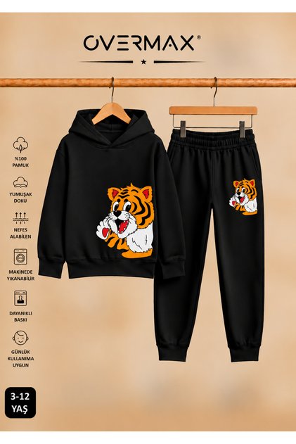Baby Tiger Printed Children's Hooded Sweatshirt Set – Ages 3-12