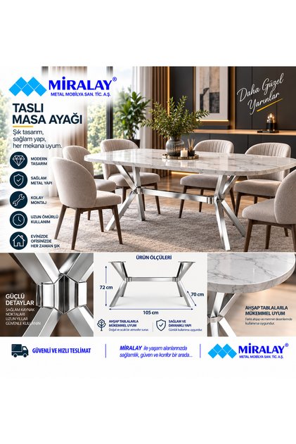 Metal Taslı Masa Ayağı - Gümüş