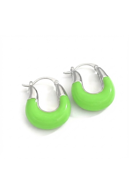Green Enamel U Model Steel Earrings - 2.4 cm Silver Color