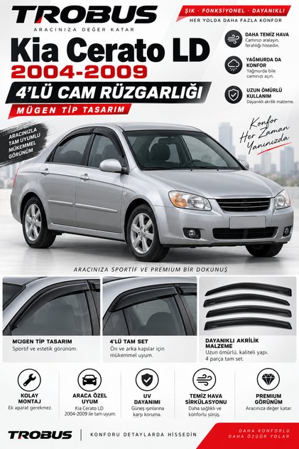 Kia Cerato 2004-2009 Mügen Cam Rüzgarlığı 4'lü