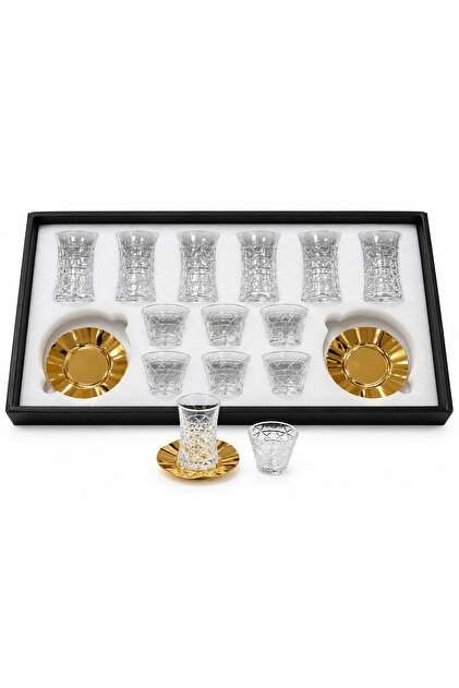 Glass Tea and Coffee Cup Set with Gold Touch - 18 Pieces