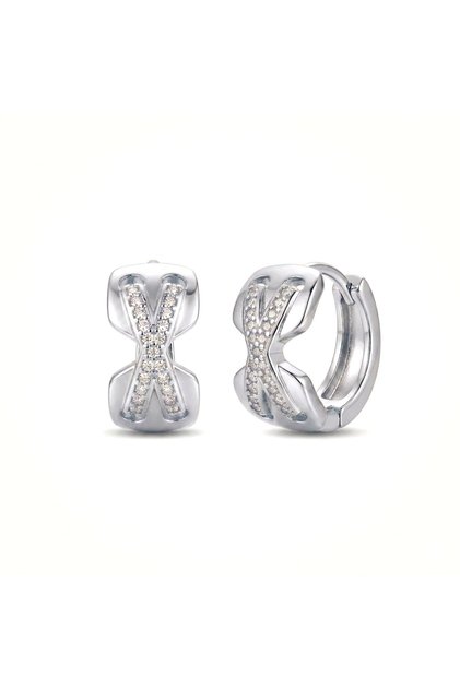 Zircon Stone Detailed X Model Minimal Steel Hoop Earrings - Gift Boxed
